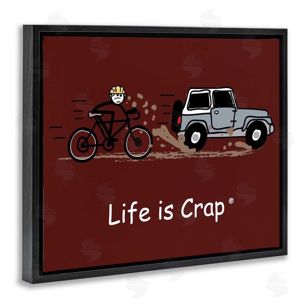 LIC Muddy Road Biker Black Floating Frame Canvas Wall Art Print