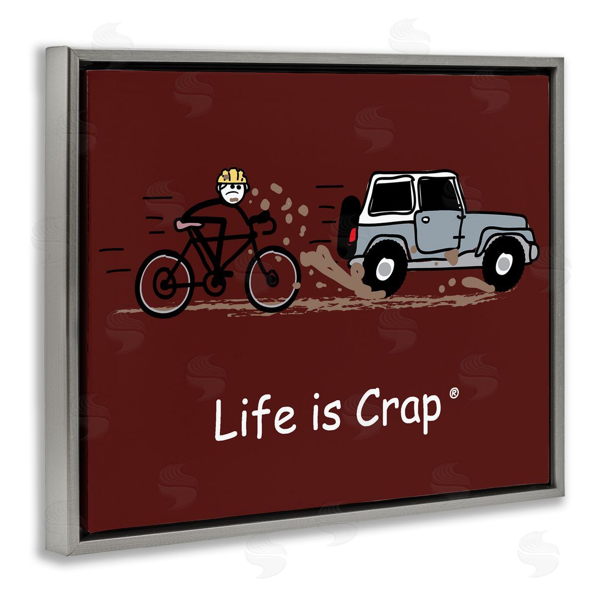 LIC Muddy Road Biker Gray Floating Frame Canvas Wall Art Print
