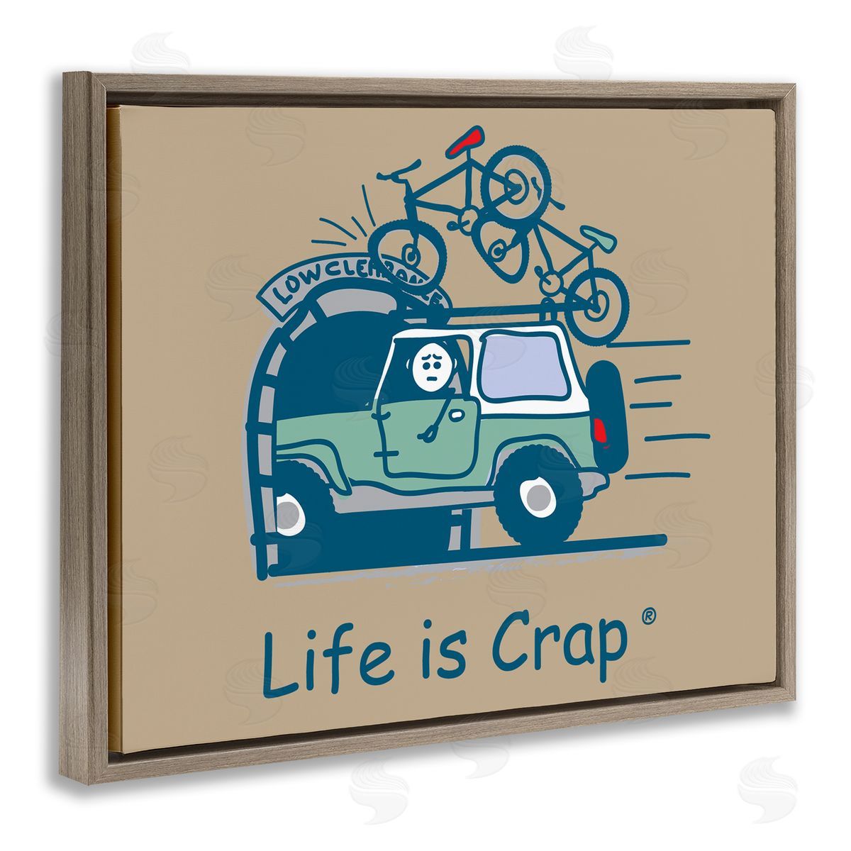 LIC Falling Bikes Overpass Brown Floating Frame Canvas Wall Art Print