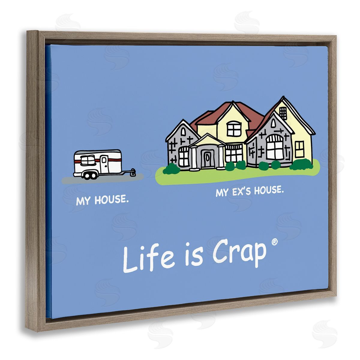 LIC Funny My House Brown Floating Frame Canvas Wall Art Print