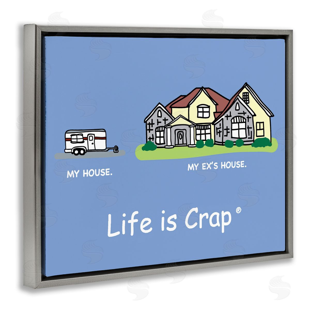 LIC Funny My House Gray Floating Frame Canvas Wall Art Print