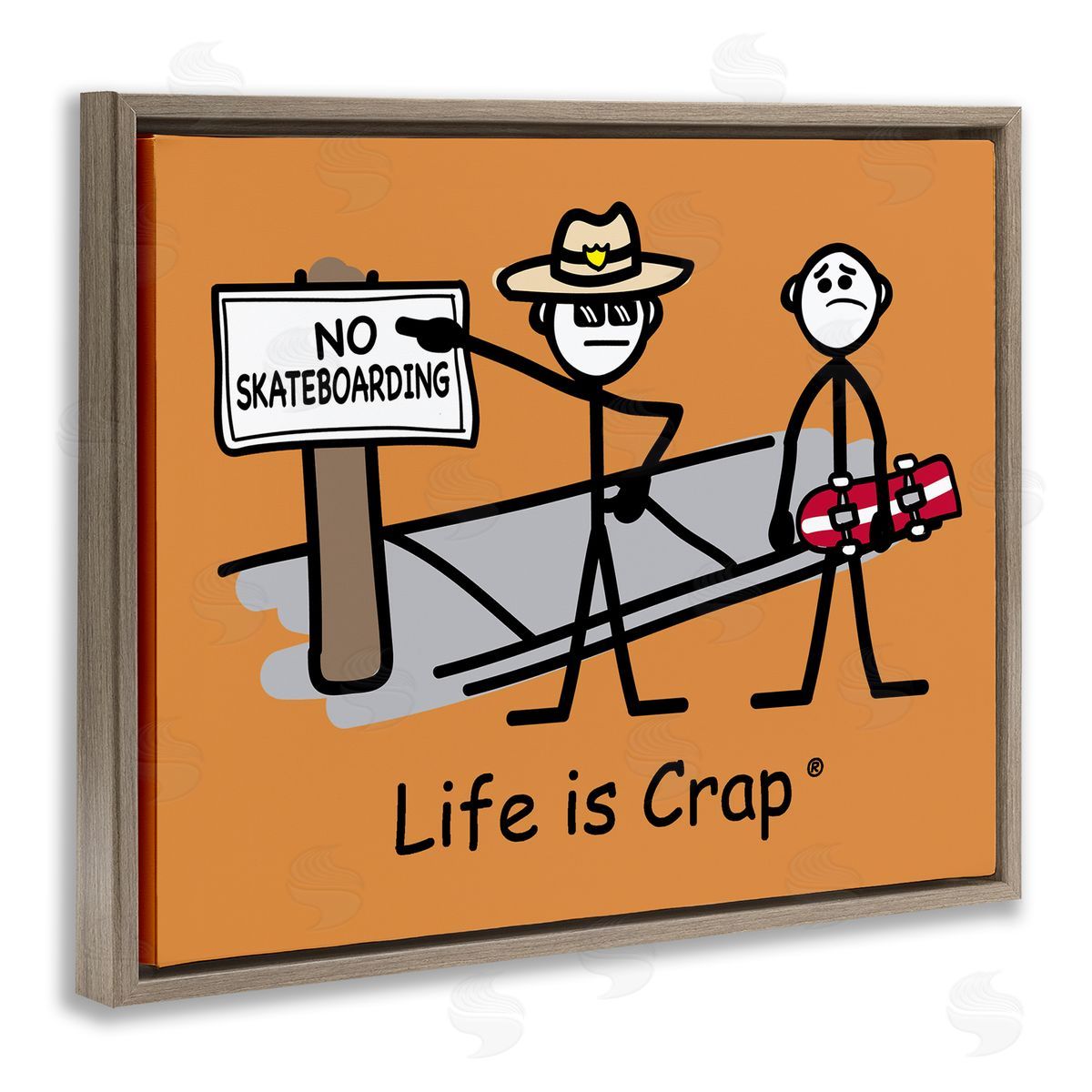 LIC No Skateboarding Sign Brown Floating Frame Canvas Wall Art Print