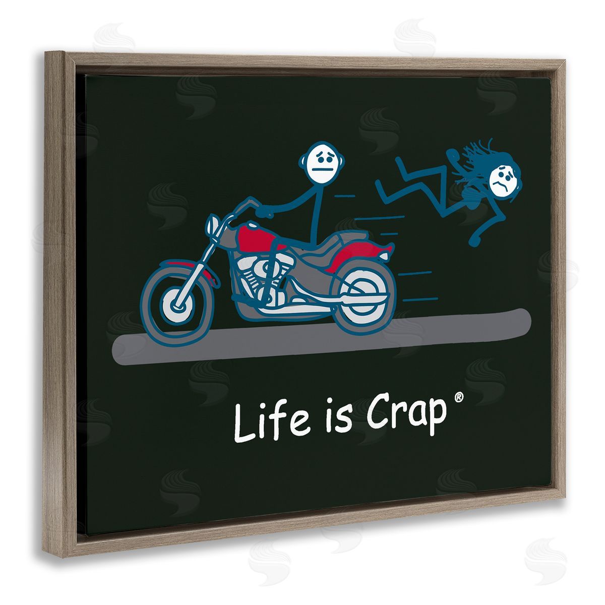 LIC Funny Motorcycle Babe Brown Floating Frame Canvas Wall Art Print