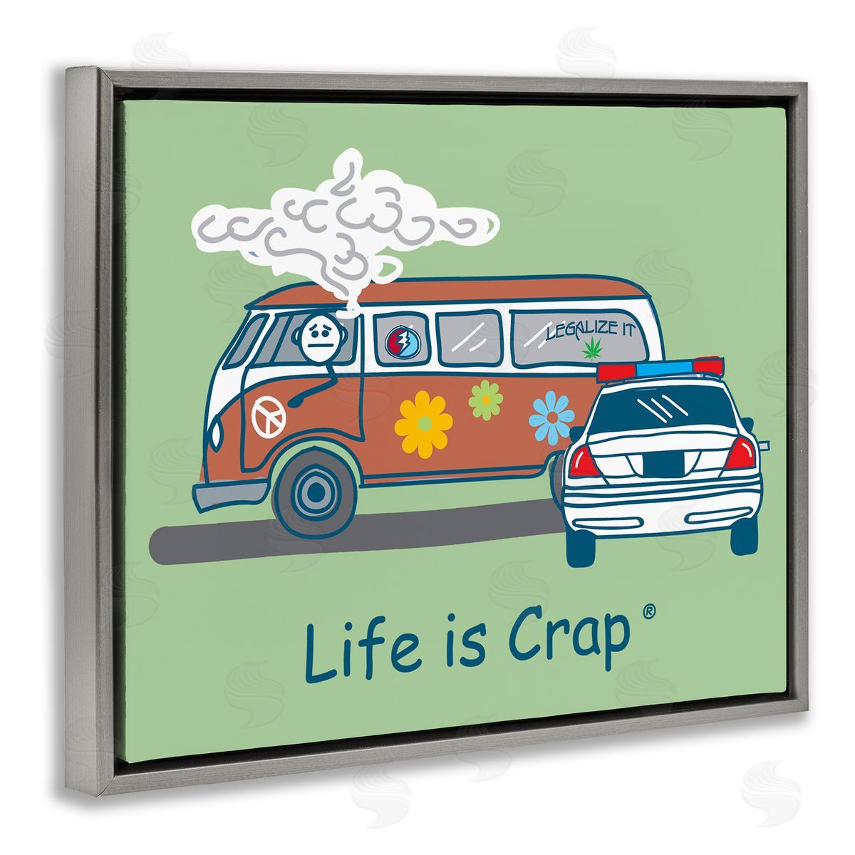 LIC Caught Van Smoking Gray Floating Frame Canvas Wall Art Print