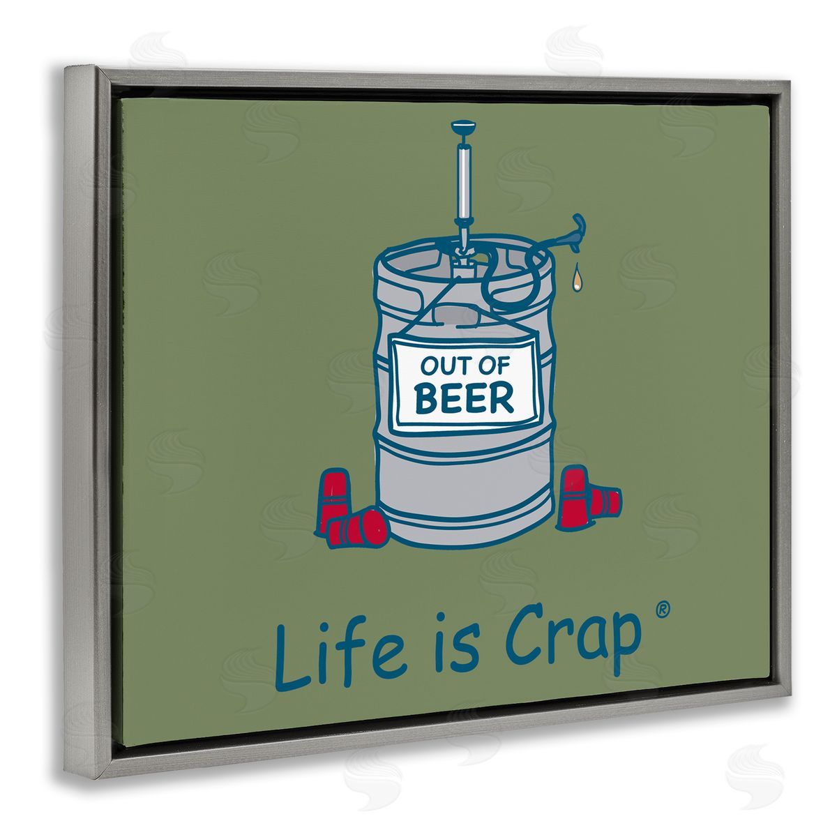 LIC Funny Empty Beer Keg Gray Floating Frame Canvas Wall Art Print