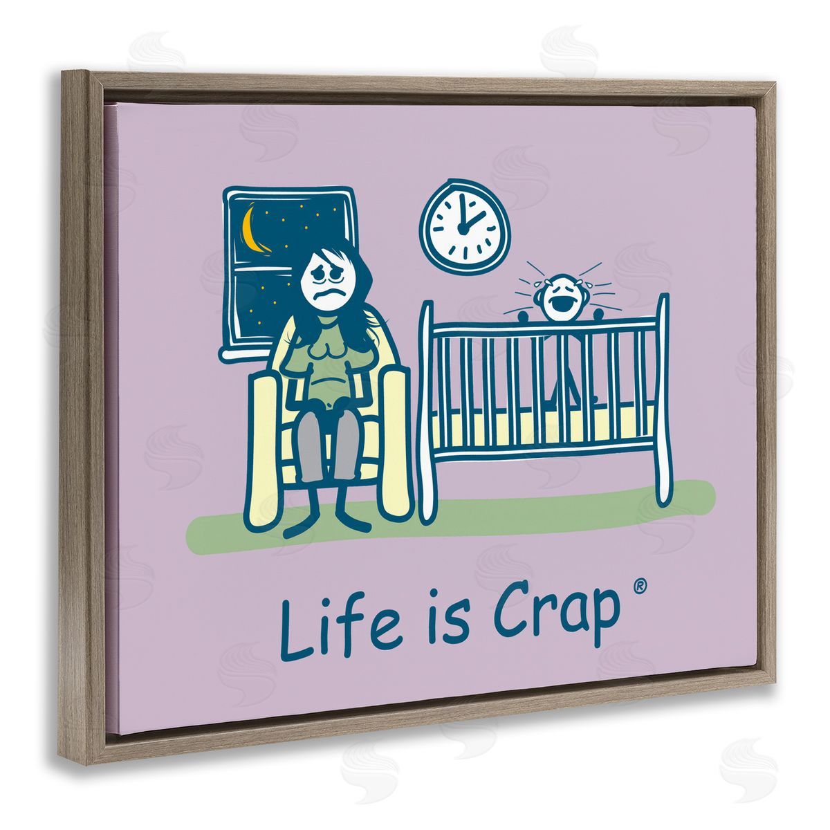 LIC Awake with Crying Baby Brown Floating Frame Canvas Wall Art Print
