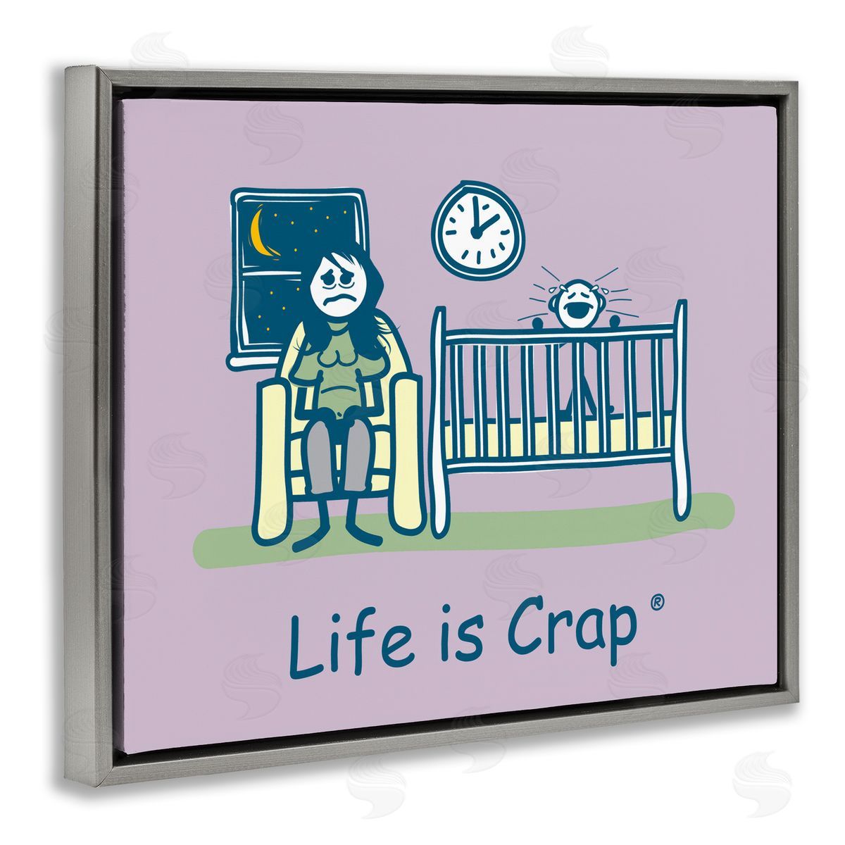 LIC Awake with Crying Baby Gray Floating Frame Canvas Wall Art Print