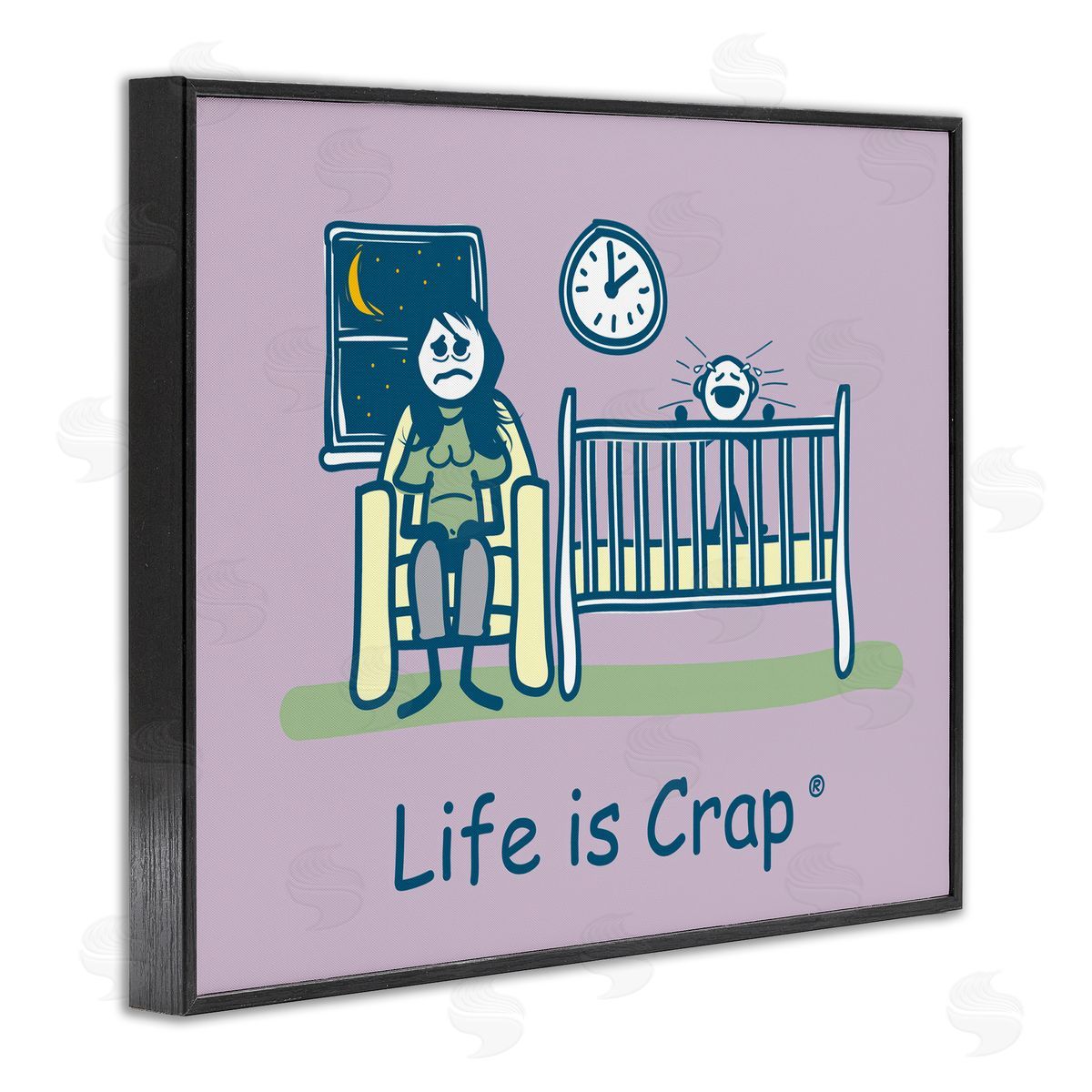 LIC Awake with Crying Baby Black Framed Giclee Wall Art Print