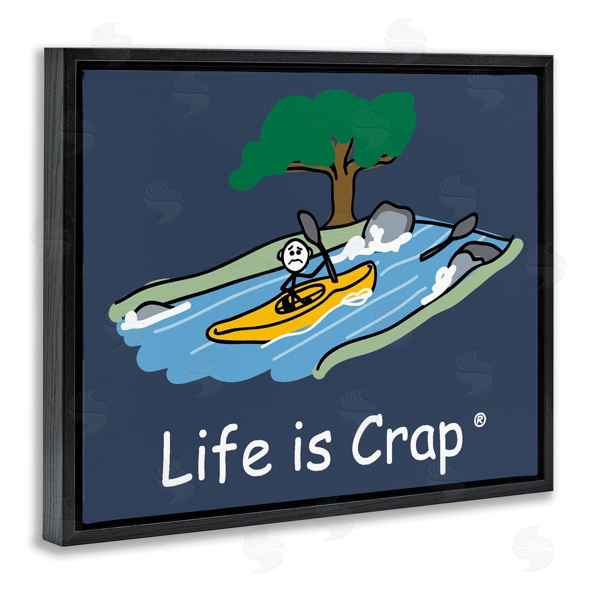 LIC Life Is Crap Kayaker Black Floating Frame Canvas Wall Art Print