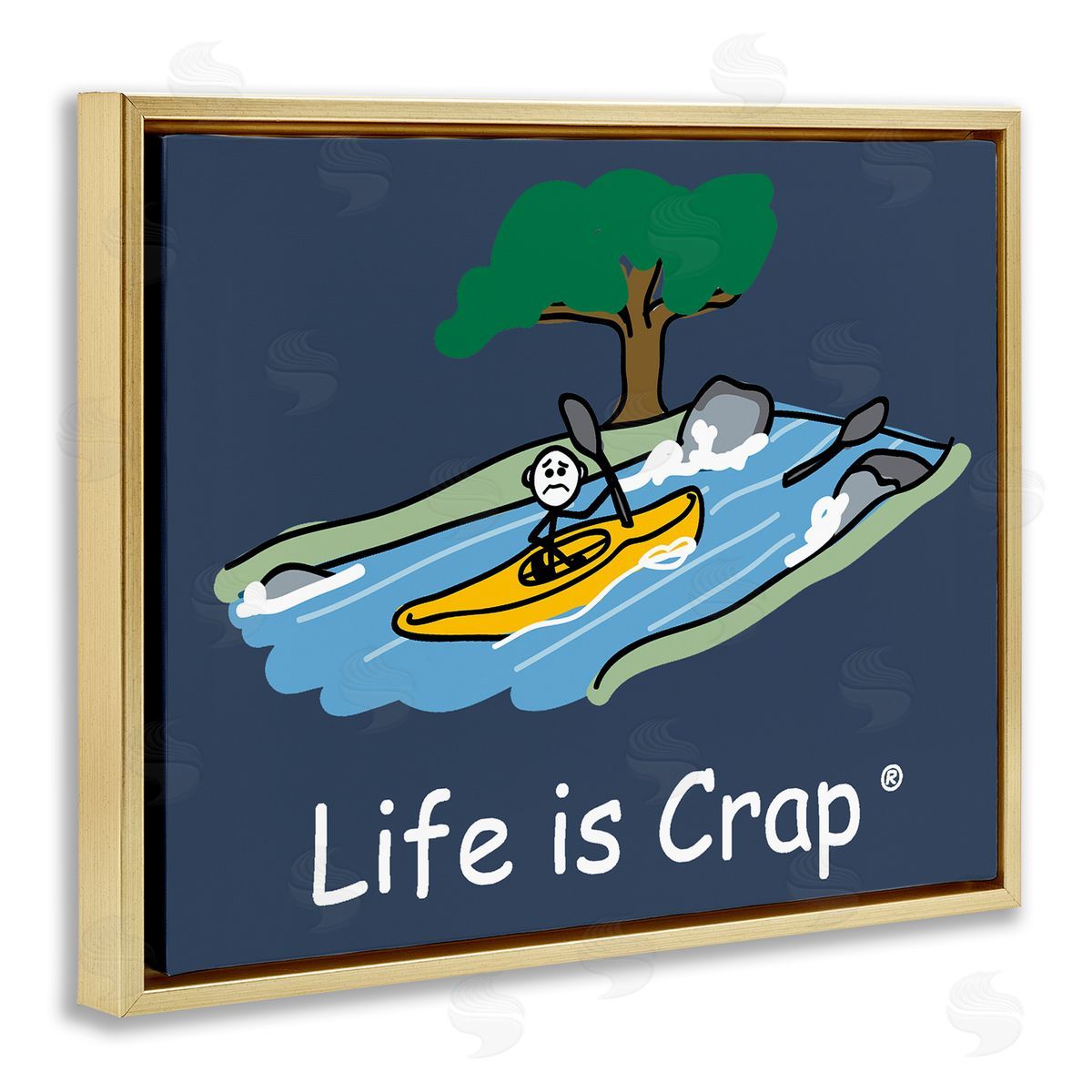 LIC Life Is Crap Kayaker Gold Floating Frame Canvas Wall Art Print