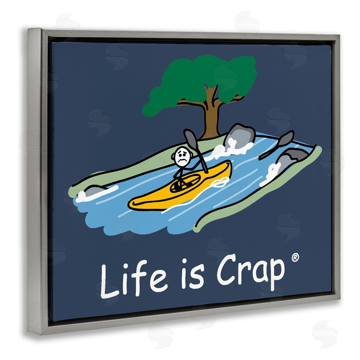 LIC Life Is Crap Kayaker Gray Floating Frame Canvas Wall Art Print