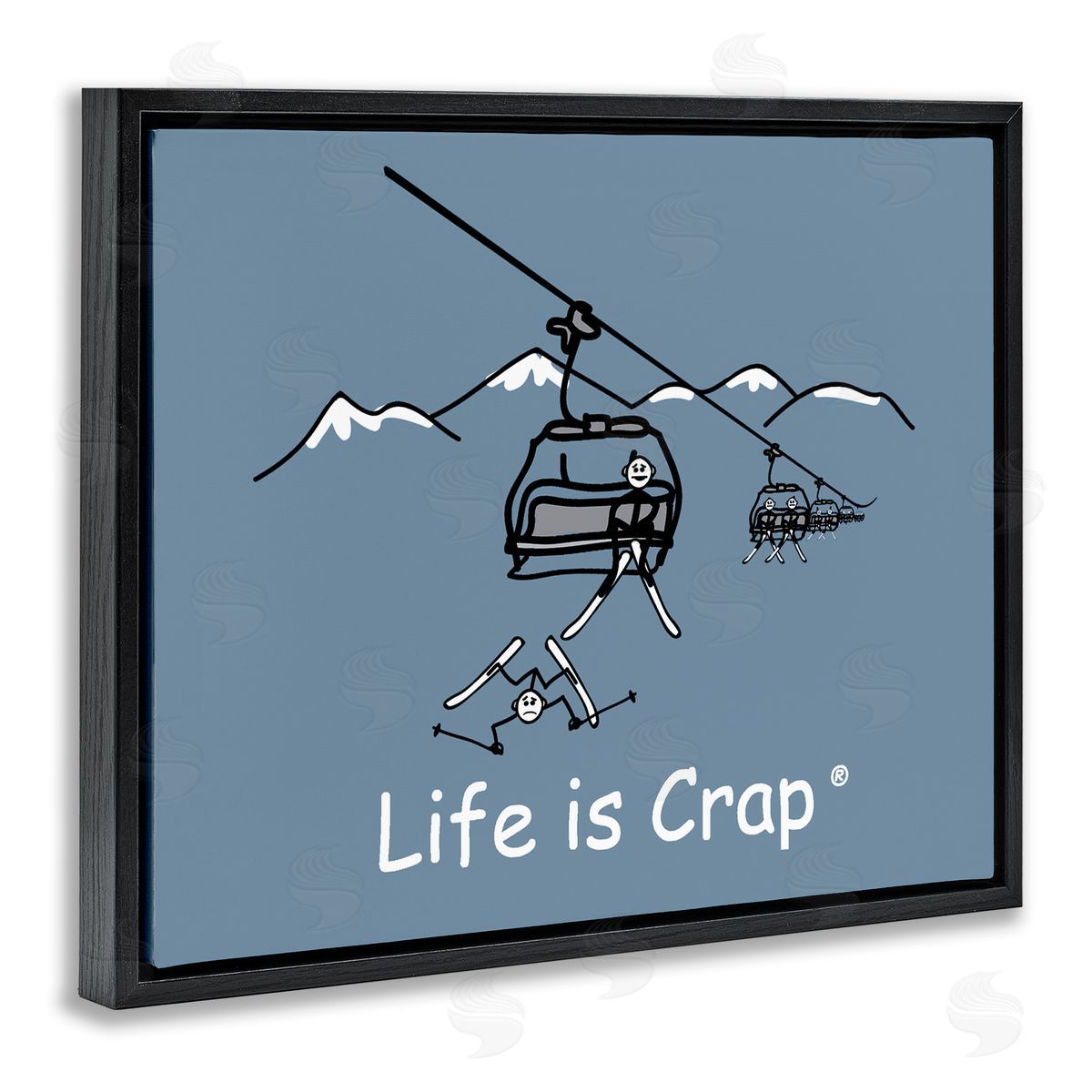 LIC Falling Ski Lift Black Floating Frame Canvas Wall Art Print