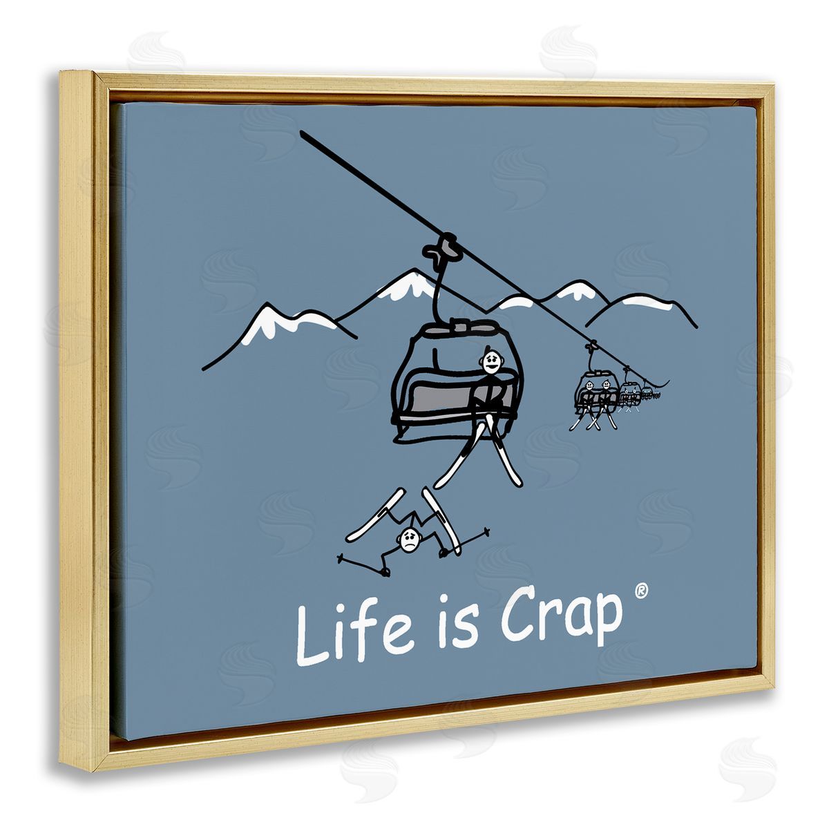 LIC Falling Ski Lift Gold Floating Frame Canvas Wall Art Print
