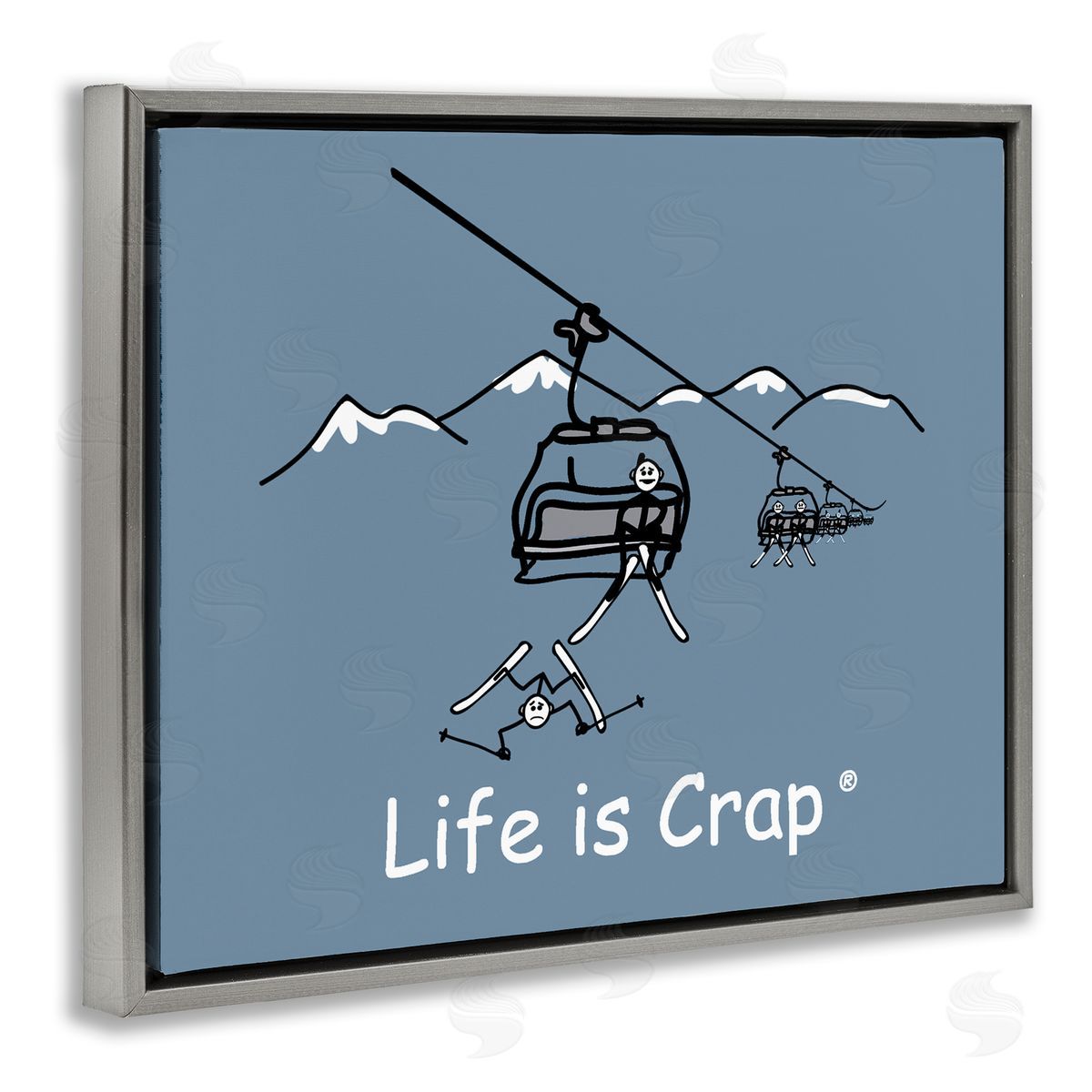 LIC Falling Ski Lift Gray Floating Frame Canvas Wall Art Print
