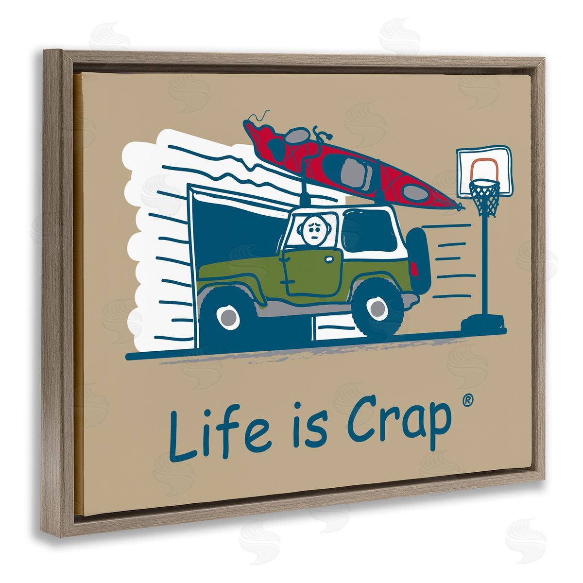 LIC Kayak and Garage Brown Floating Frame Canvas Wall Art Print