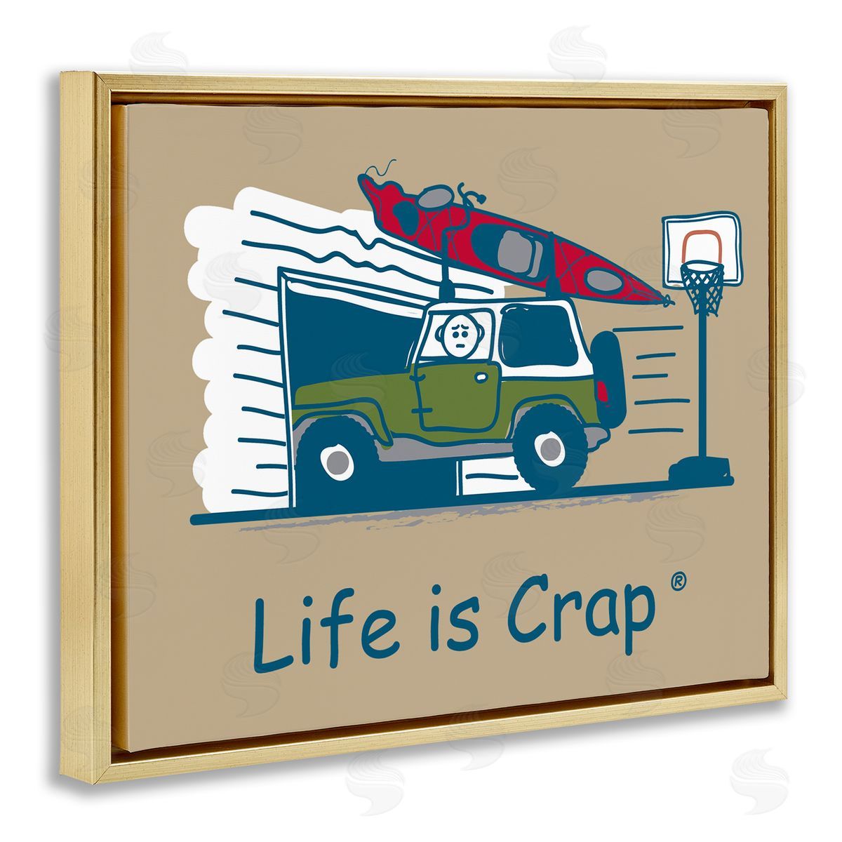 LIC Kayak and Garage Gold Floating Frame Canvas Wall Art Print