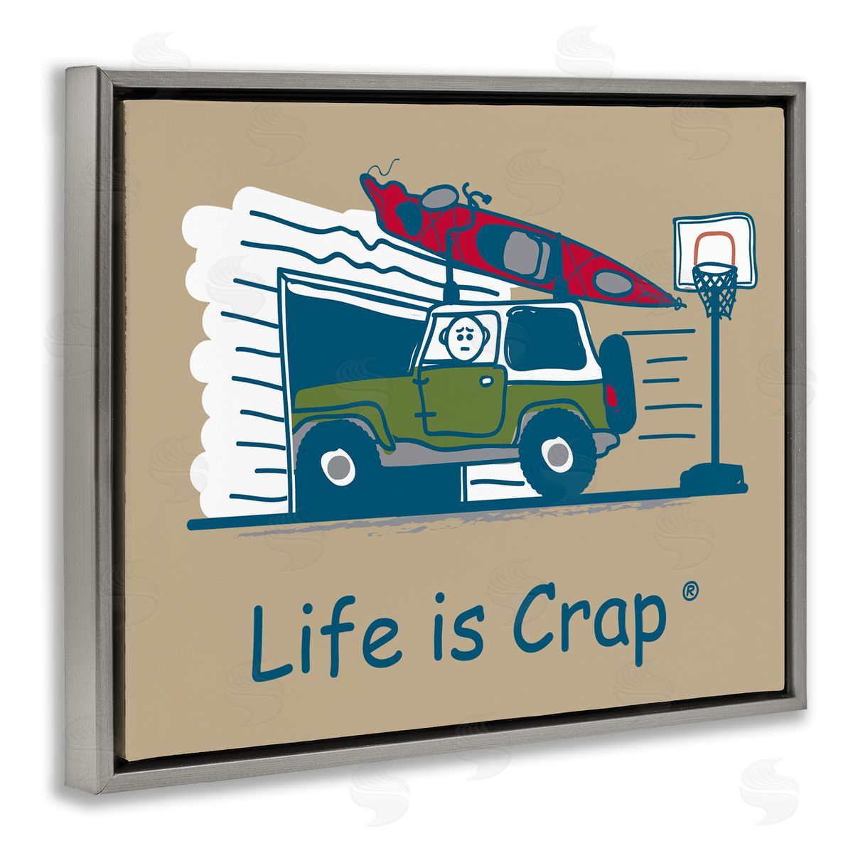LIC Kayak and Garage Gray Floating Frame Canvas Wall Art Print
