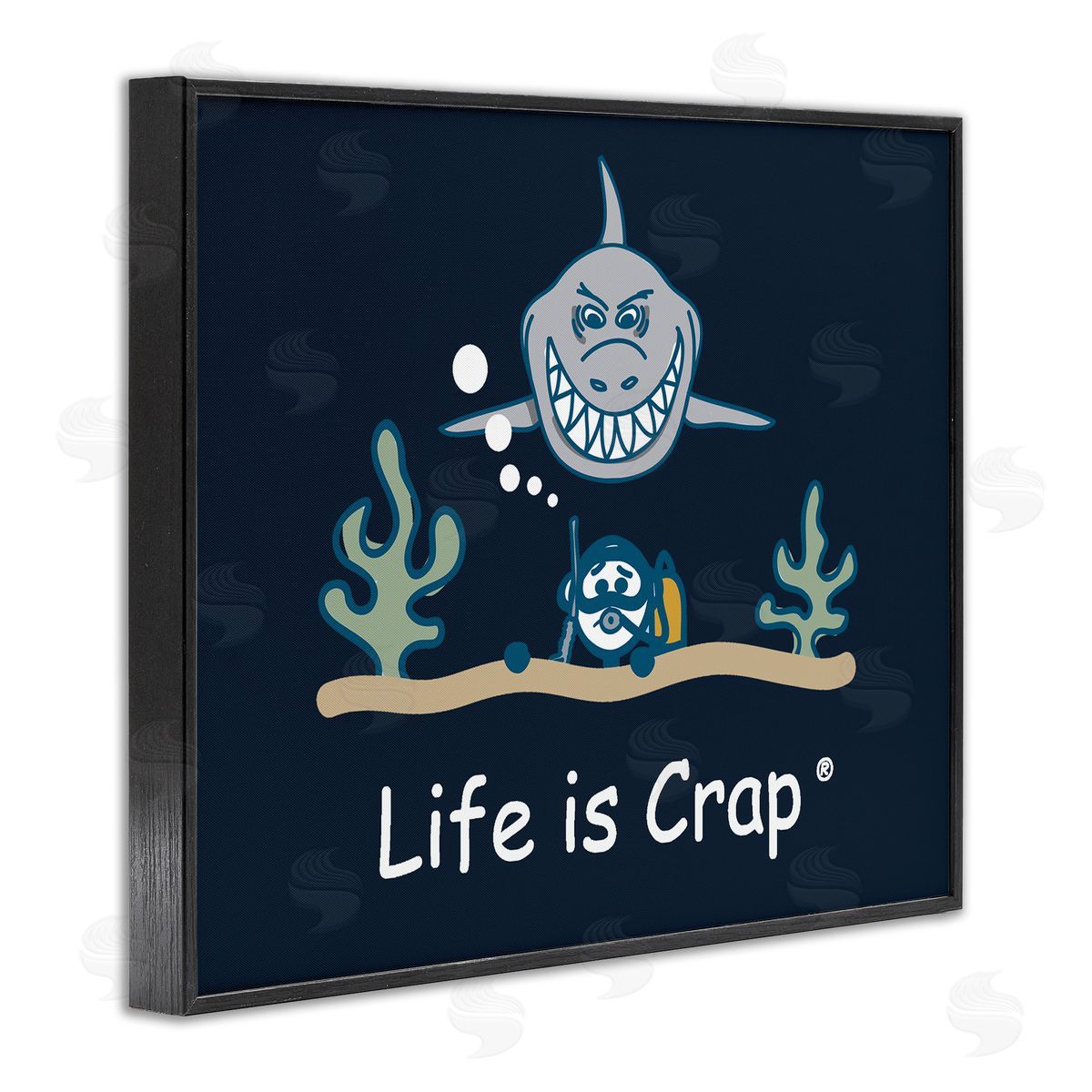 LIC Scary Scuba Shark Black Framed Giclee Wall Art Print