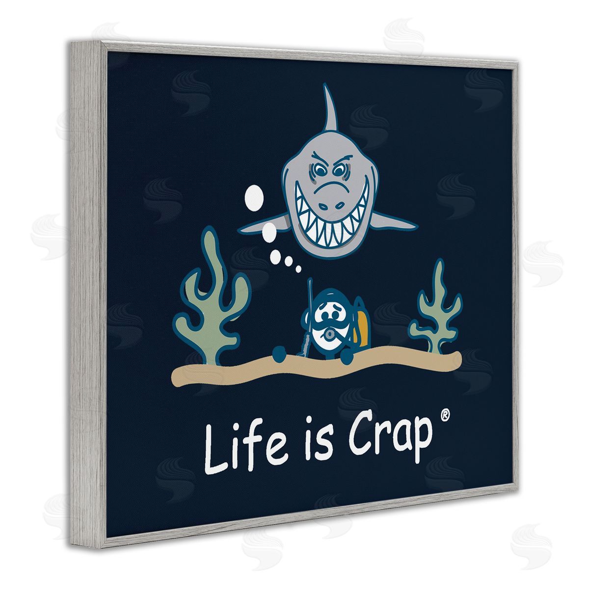 LIC Scary Scuba Shark Gray Framed Giclee Wall Art Print