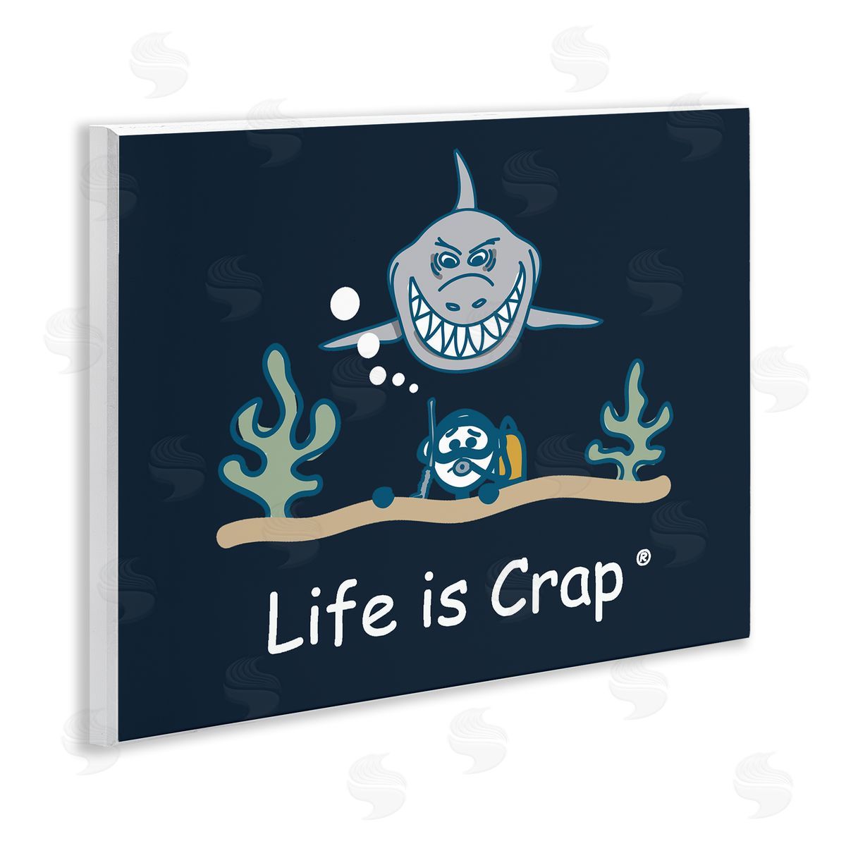 LIC Scary Scuba Shark Wooden Wall Plaque Art Print