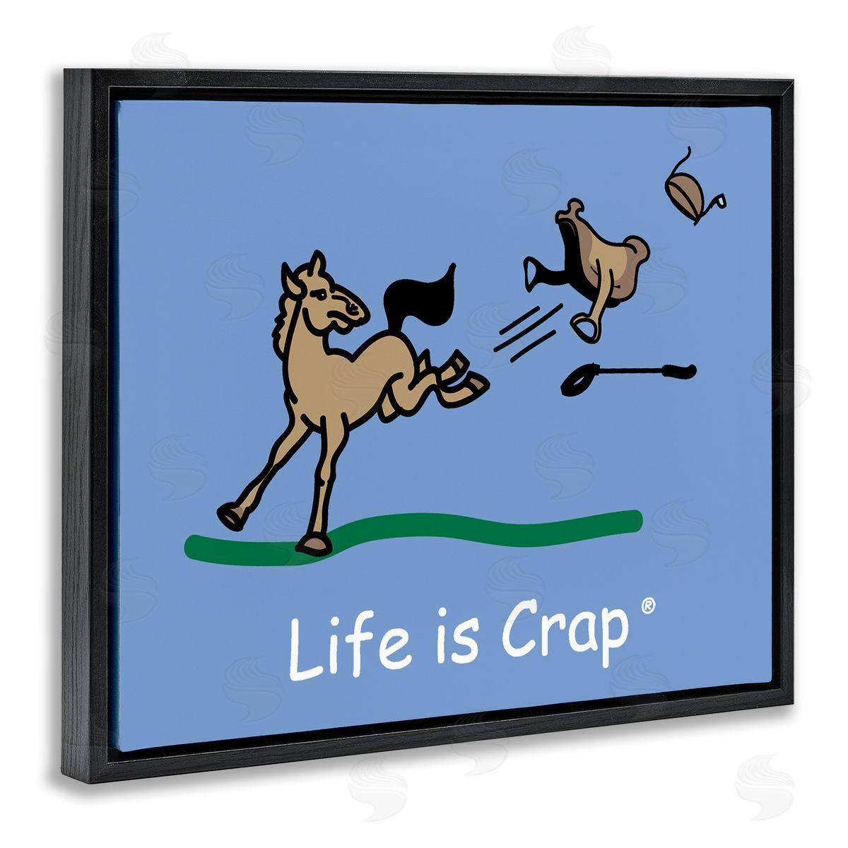 LIC Horse Kicking Saddle Black Floating Frame Canvas Wall Art Print