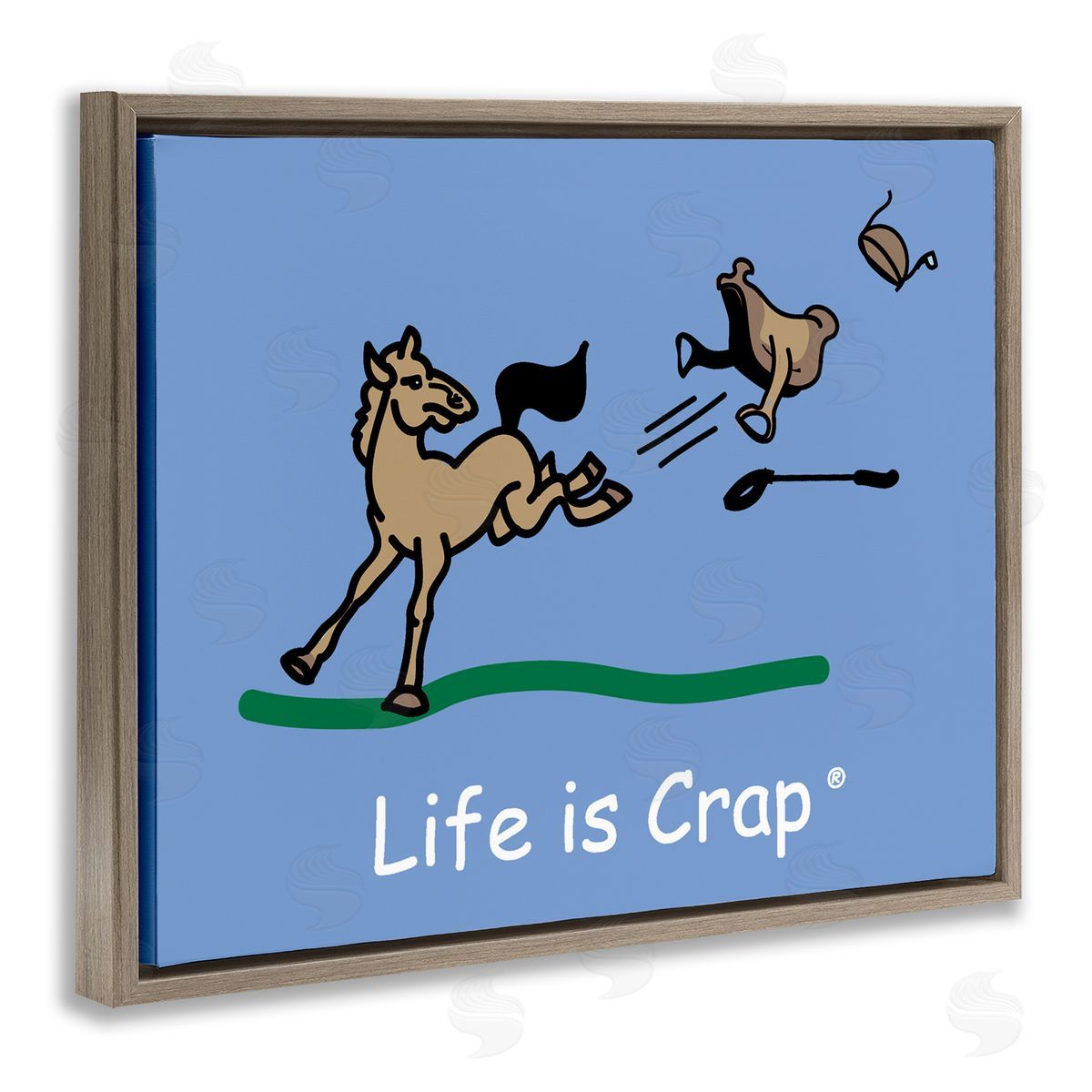 LIC Horse Kicking Saddle Brown Floating Frame Canvas Wall Art Print