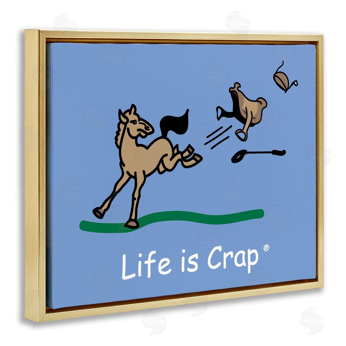 LIC Horse Kicking Saddle Gold Floating Frame Canvas Wall Art Print