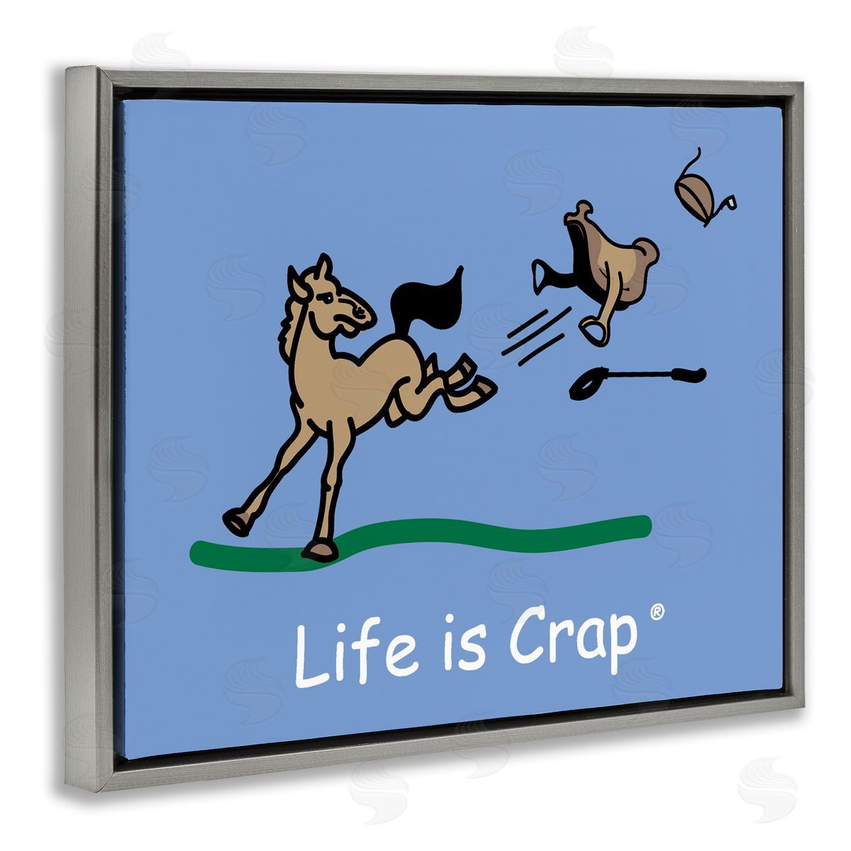 LIC Horse Kicking Saddle Gray Floating Frame Canvas Wall Art Print