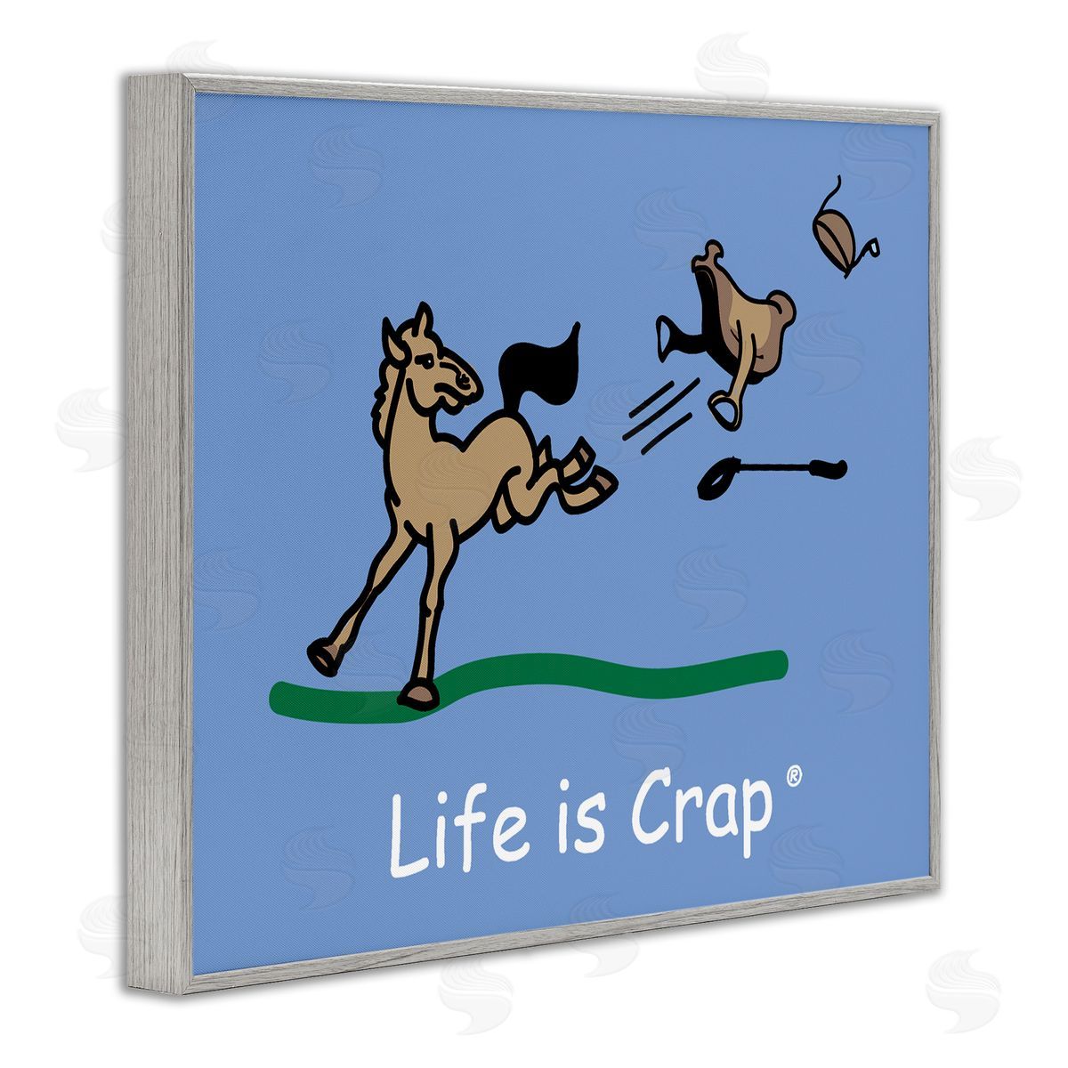 LIC Horse Kicking Saddle Gray Framed Giclee Wall Art Print