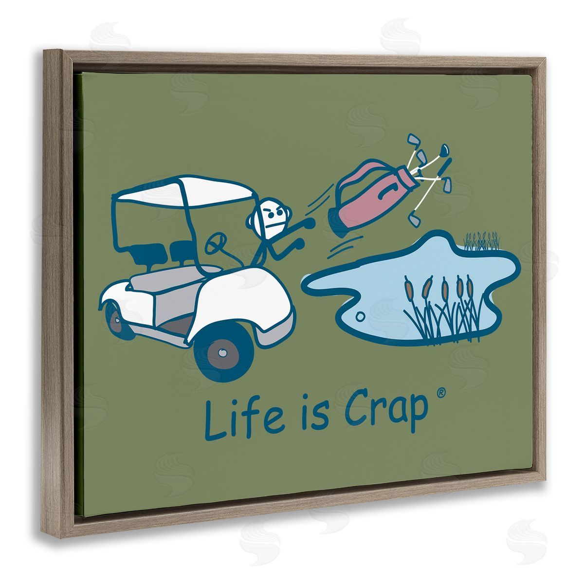 LIC Throwing Golf Clubs Brown Floating Frame Canvas Wall Art Print