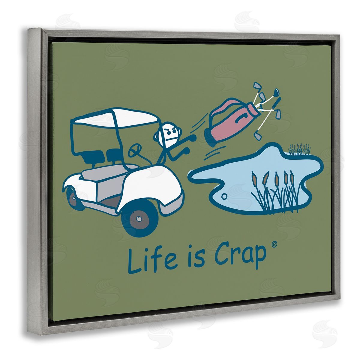 LIC Throwing Golf Clubs Gray Floating Frame Canvas Wall Art Print