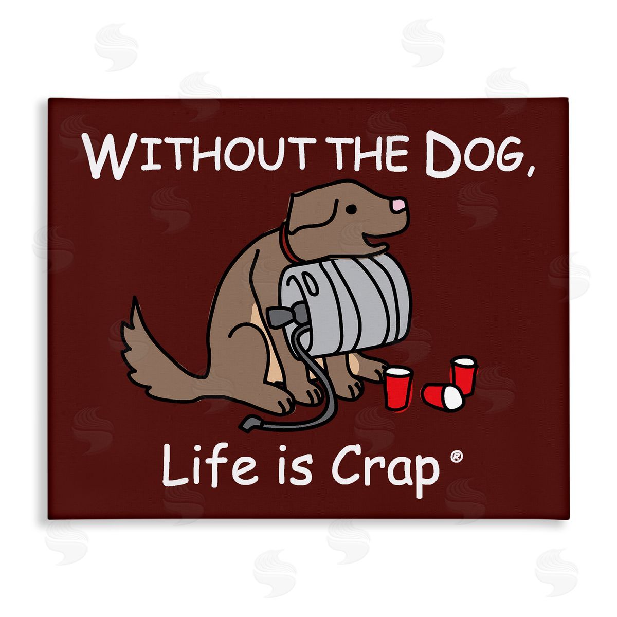 LIC Funny Dog & Keg Canvas Wall Art Print