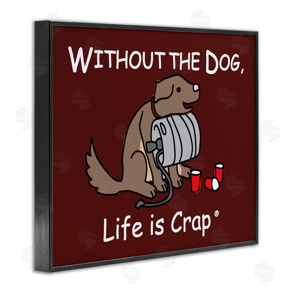 LIC Funny Dog & Keg Black Framed Giclee Wall Art Print