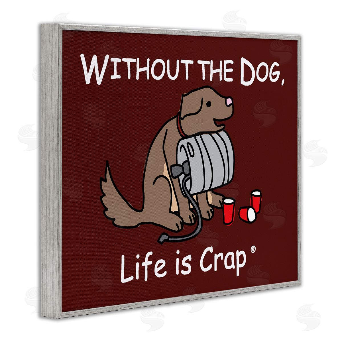 LIC Funny Dog & Keg Gray Framed Giclee Wall Art Print