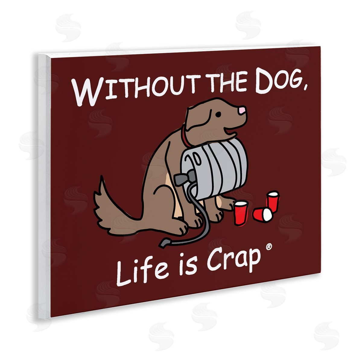 LIC Funny Dog & Keg Wooden Wall Plaque Art Print