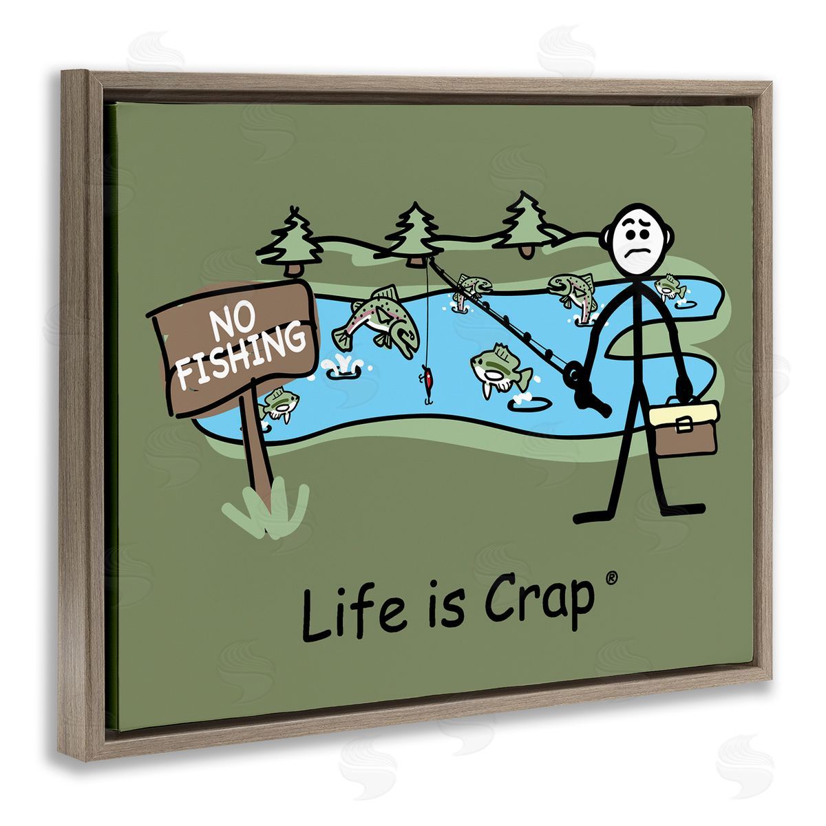 LIC No Fishing at Pond Brown Floating Frame Canvas Wall Art Print