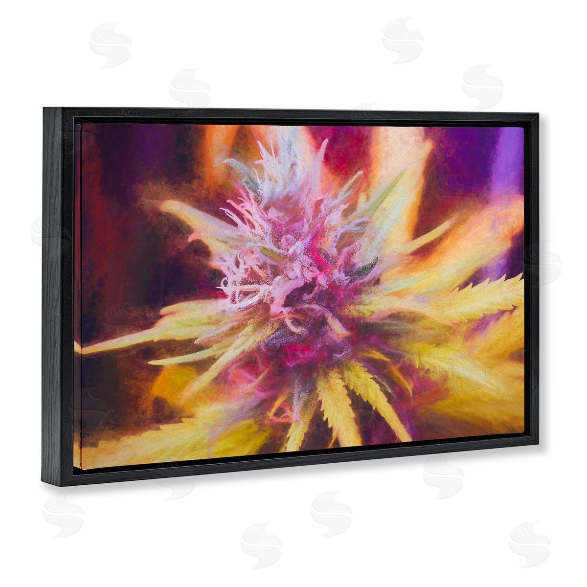 LIH Chalk Cannabis Flower Black Floating Frame Canvas Wall Art Print