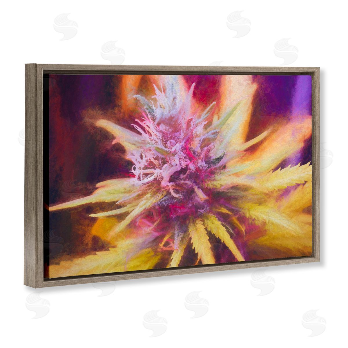 LIH Chalk Cannabis Flower Brown Floating Frame Canvas Wall Art Print