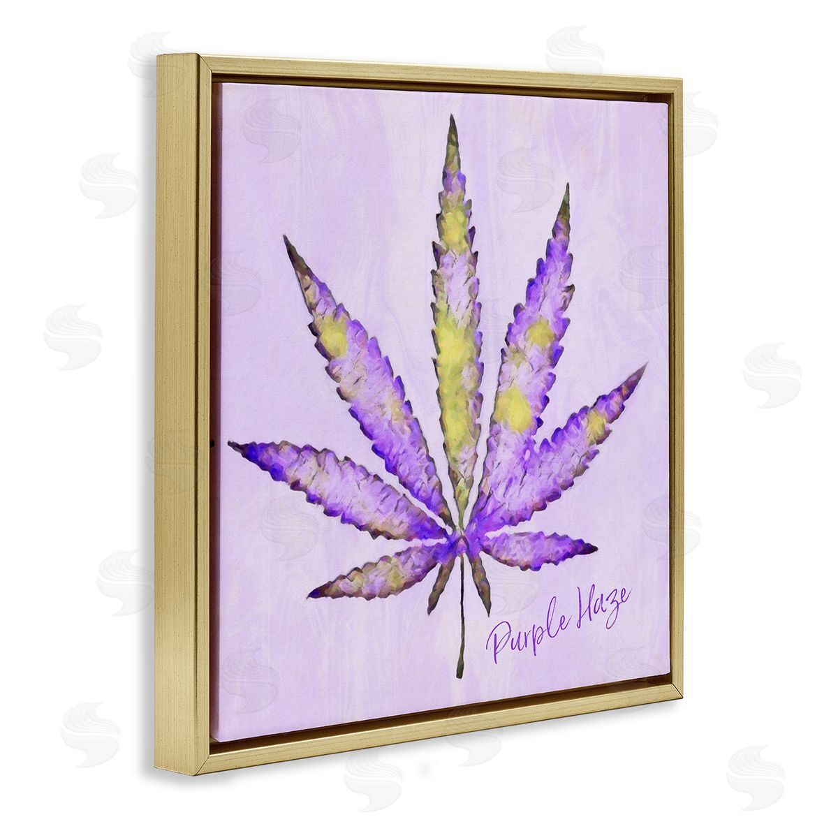 LIH Purple Haze Plant Leaf Gold Floating Frame Canvas Wall Art Print