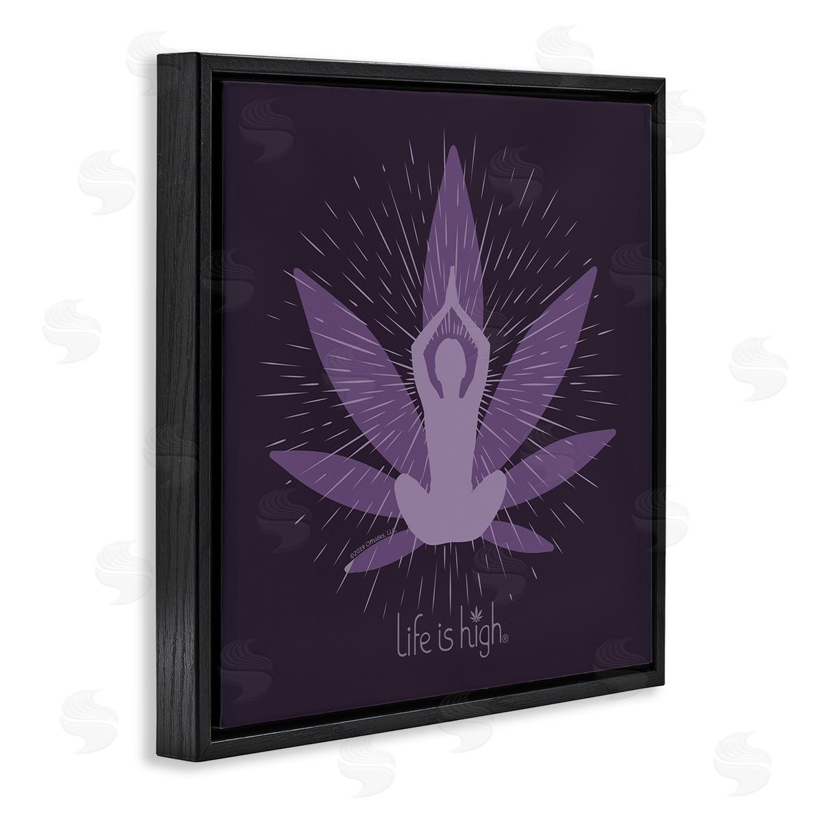 LIH Meditating Mindful Plant Black Floating Frame Canvas Wall Art Print