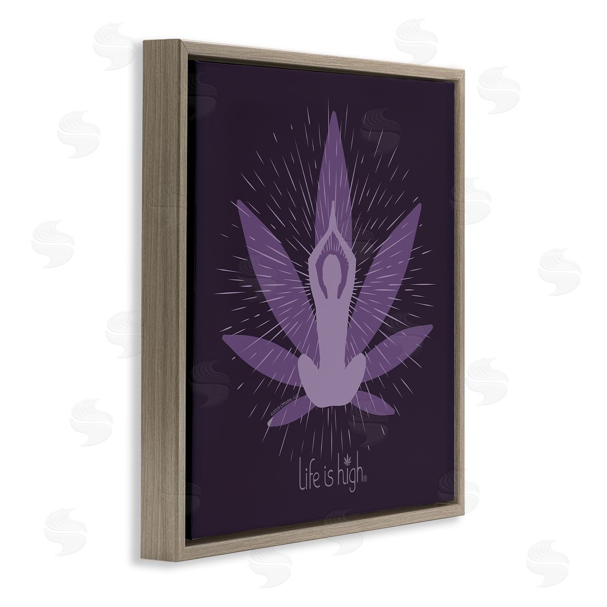 LIH Meditating Mindful Plant Brown Floating Frame Canvas Wall Art Print