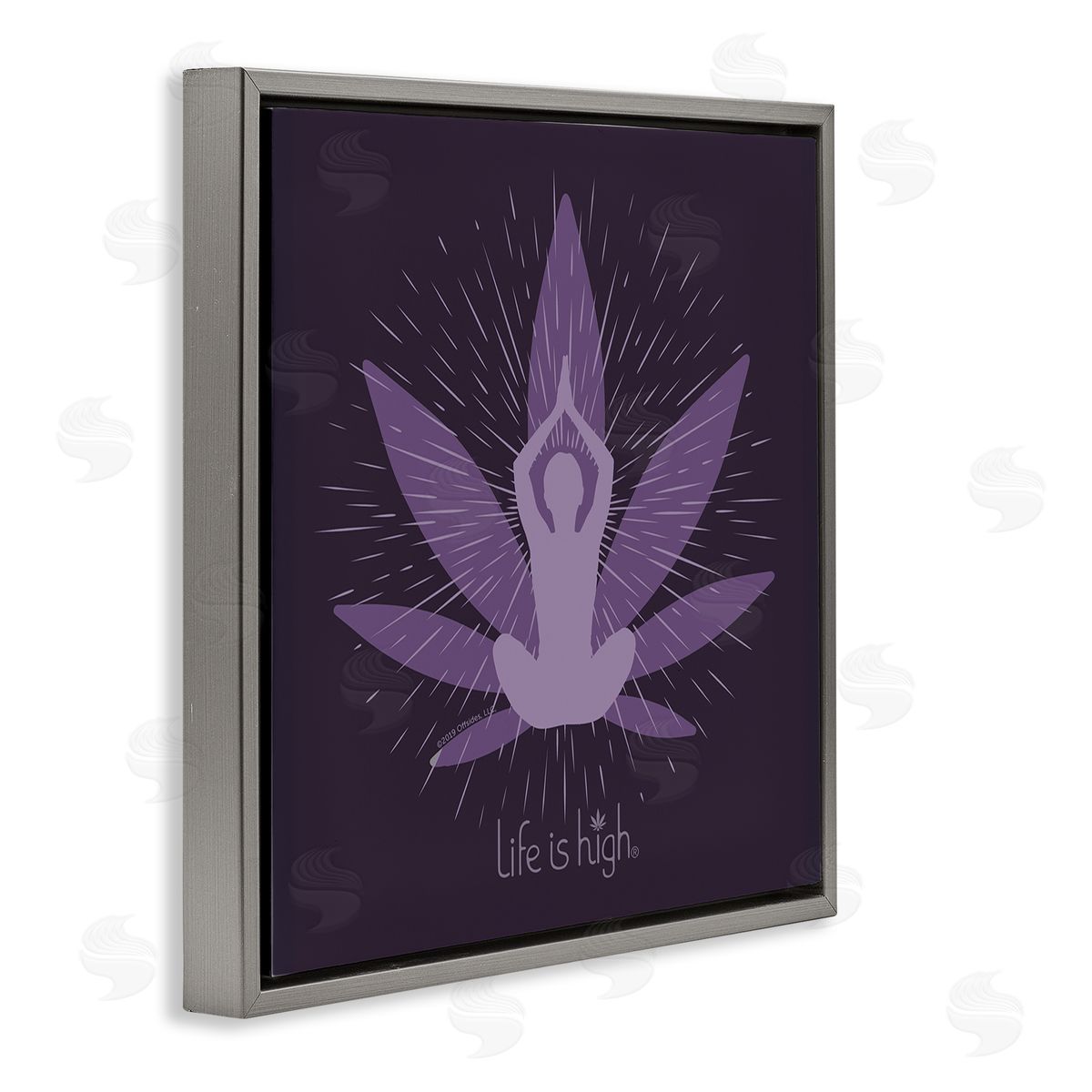 LIH Meditating Mindful Plant Gray Floating Frame Canvas Wall Art Print