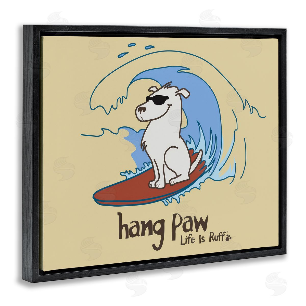 Hang Paw Surfing Dog Black Floating Frame Canvas Wall Art, Home Decor by LIR