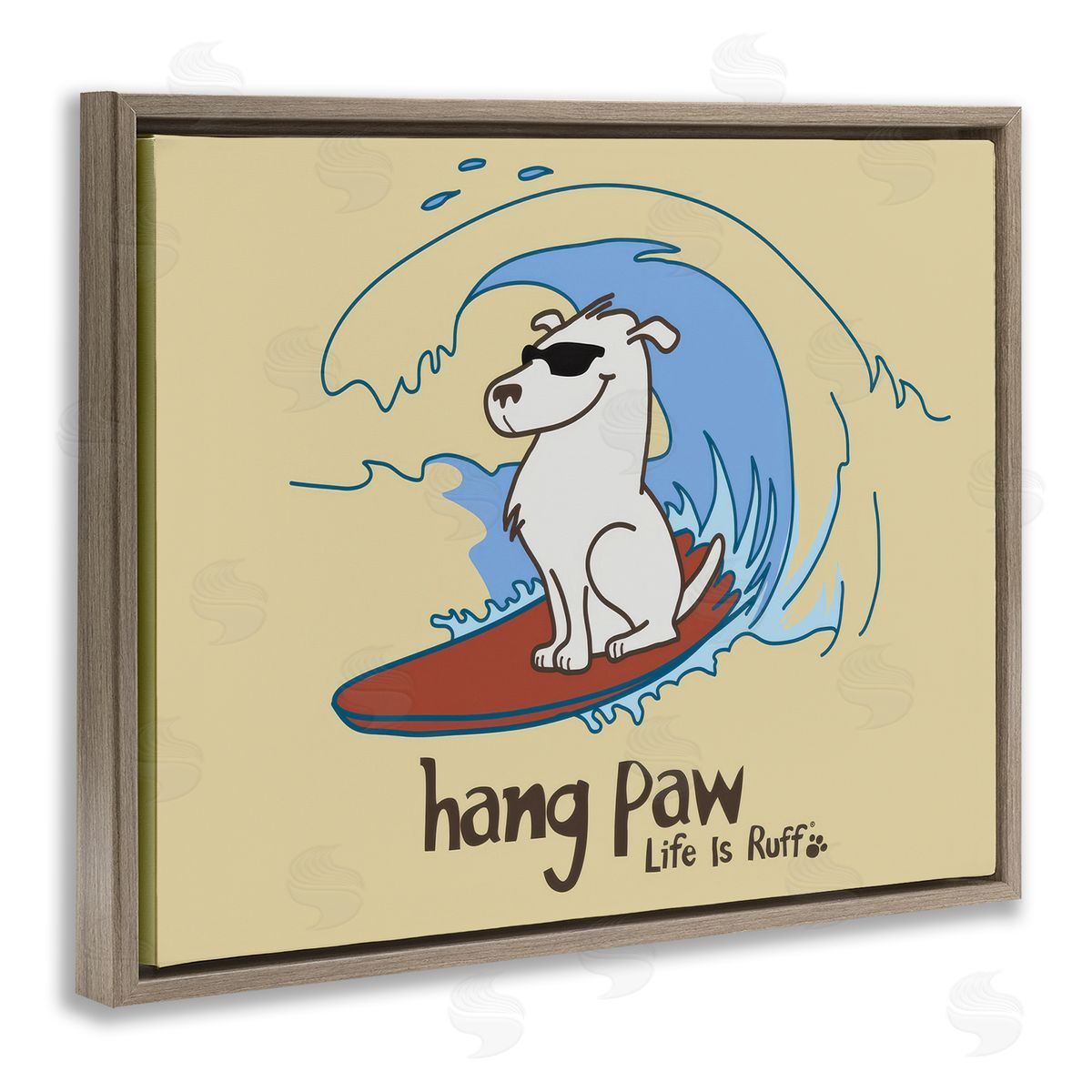 Hang Paw Surfing Dog Brown Floating Frame Canvas Wall Art, Home Decor by LIR