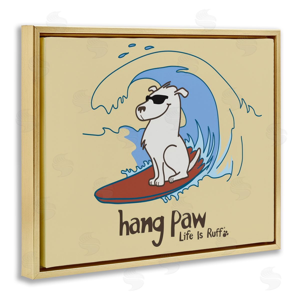 Hang Paw Surfing Dog Gold Floating Frame Canvas Wall Art, Home Decor by LIR