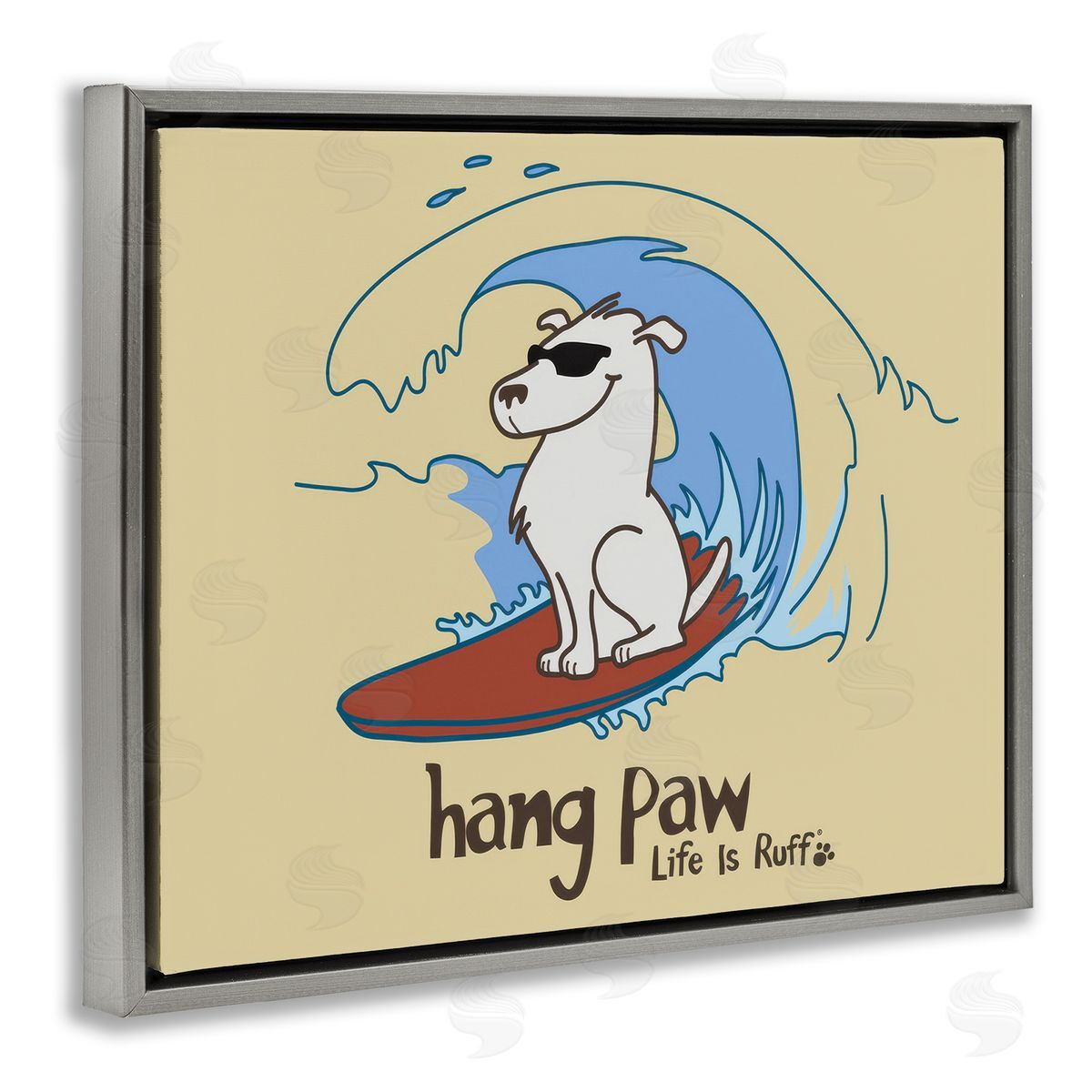Hang Paw Surfing Dog Grey Floating Frame Canvas Wall Art, Home Decor by LIR