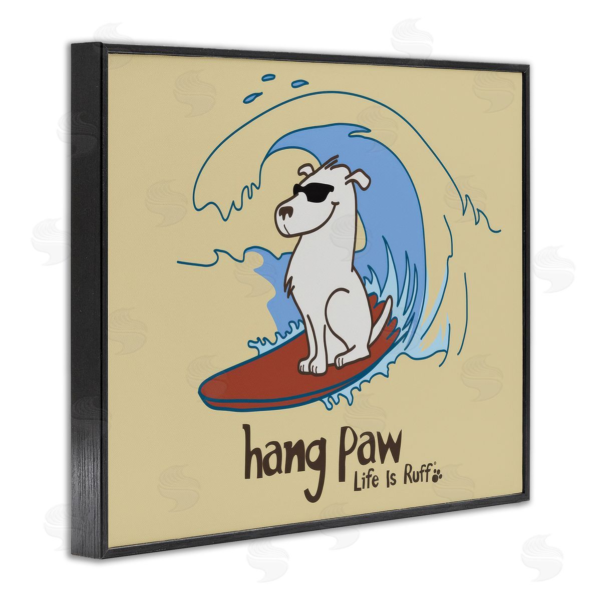 Hang Paw Surfing Dog Black Frame Print Wall Art, Home Decor by LIR