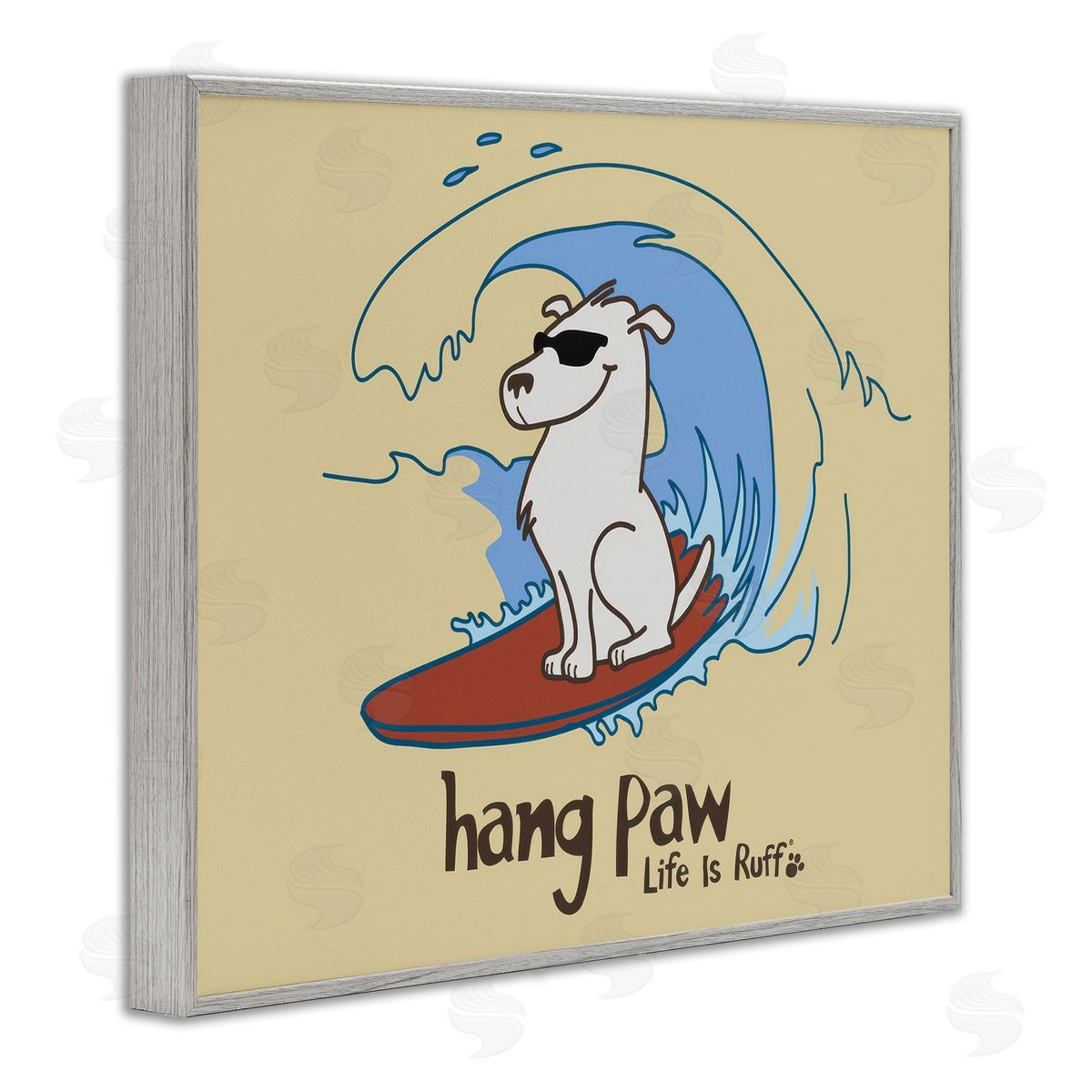 Hang Paw Surfing Dog Grey Frame Print Wall Art, Home Decor by LIR