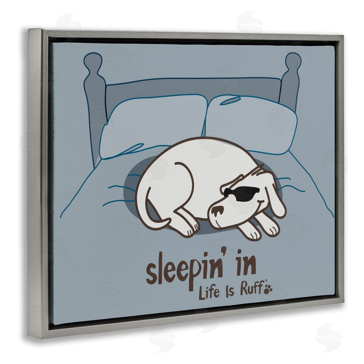 Sleeping In Dog Grey Floating Frame Canvas Wall Art, Home Decor by LIR