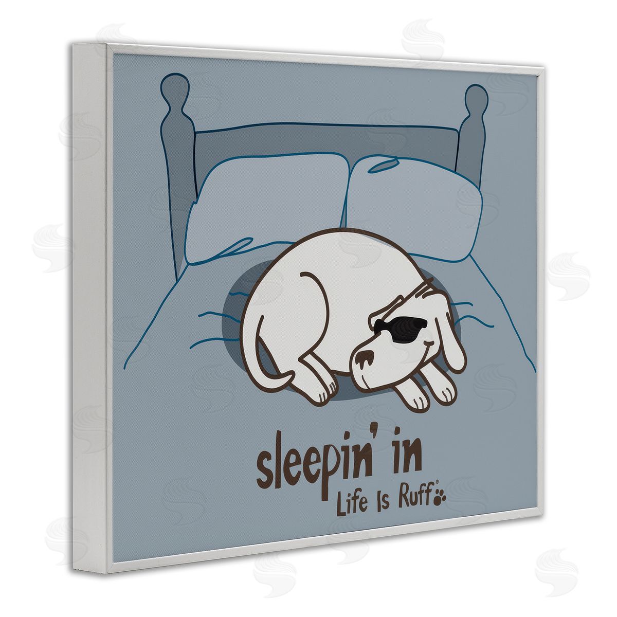 Sleeping In Dog White Frame Print Wall Art, Home Decor by LIR